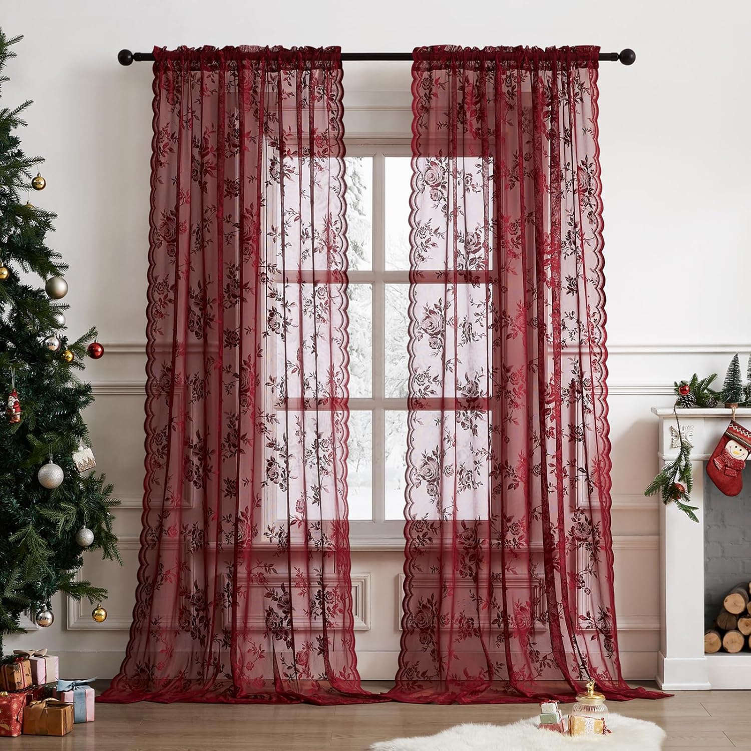 1 шт. бордовые кружевные шторы – обзор и цена Curtain Rods